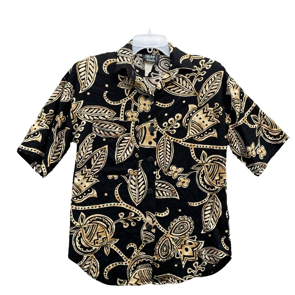 VTG Michele Leslie Button Up Shirt Women Small Retro 90s Floral Coastal Boho USA